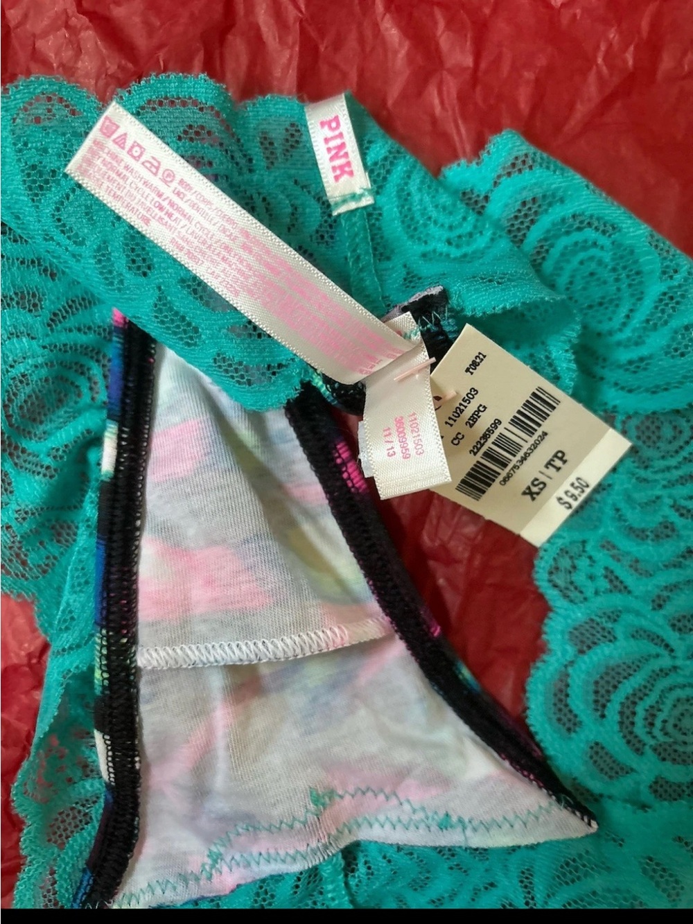 Victoria’s Secret PINK Turquoise Lace Thong Panty XS NWT - Picture 4 of 4
